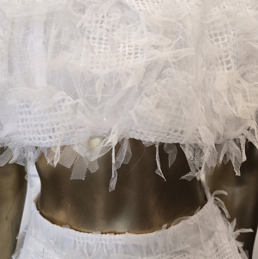 White Ruffled Tulle Two Piece - Picture 3 of 6
